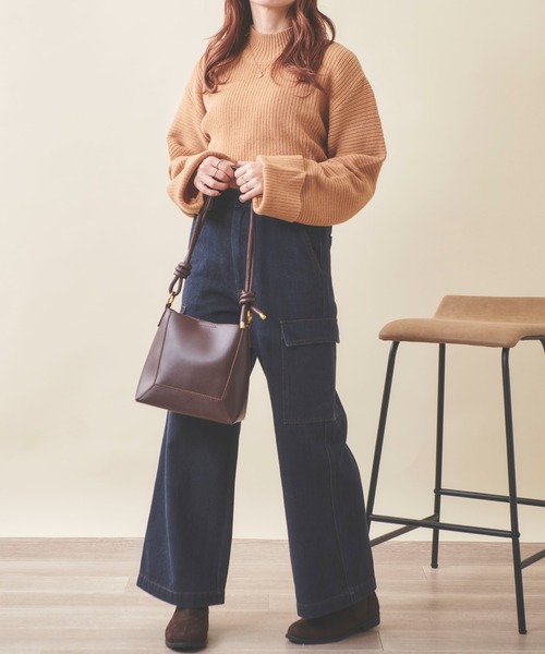 mil(ミル)の「【150㎝前後の小柄さんサイズ】折り返しワイドスリーブニット【洗える・クロップド丈】(ニット/セーター・レディース・アイボリー/キャメル/ブラウン・XS/S)」の17枚目の写真