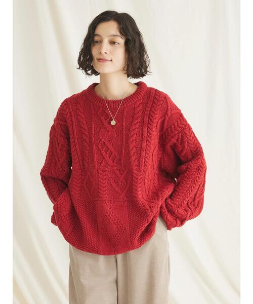 CRAFT STANDARD BOUTIQUE（クラフトスタンダードブティック）の「ケーブル切り替えプルオーバー（Tシャツ/カットソー・レディース・アイボリー/ネイビー/レッド・FREE）」の4枚目の写真