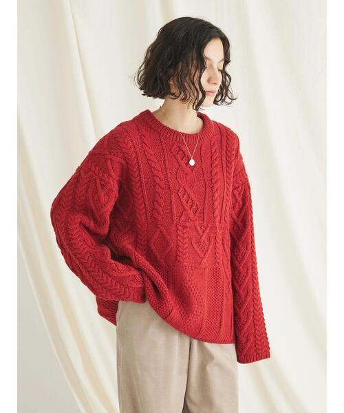 CRAFT STANDARD BOUTIQUE（クラフトスタンダードブティック）の「ケーブル切り替えプルオーバー（Tシャツ/カットソー・レディース・アイボリー/ネイビー/レッド・FREE）」の7枚目の写真