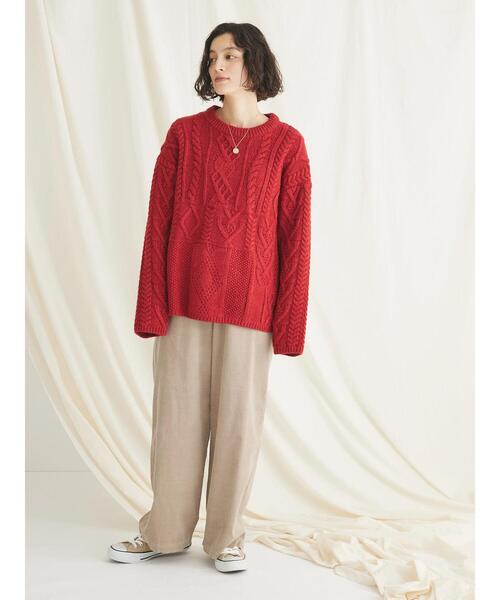 CRAFT STANDARD BOUTIQUE（クラフトスタンダードブティック）の「ケーブル切り替えプルオーバー（Tシャツ/カットソー・レディース・アイボリー/ネイビー/レッド・FREE）」の10枚目の写真