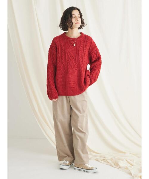 CRAFT STANDARD BOUTIQUE（クラフトスタンダードブティック）の「ケーブル切り替えプルオーバー（Tシャツ/カットソー・レディース・アイボリー/ネイビー/レッド・FREE）」の11枚目の写真