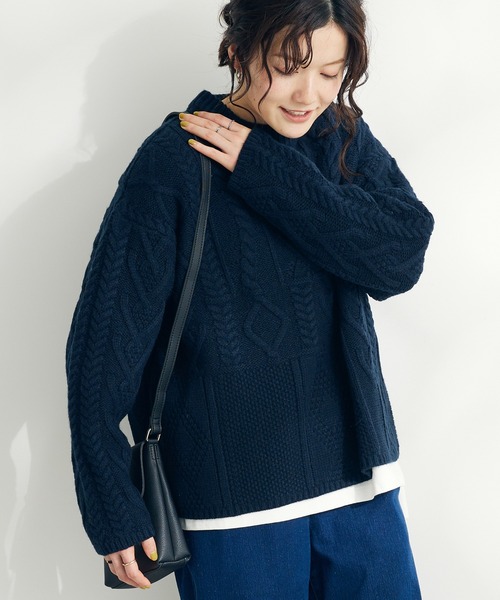 CRAFT STANDARD BOUTIQUE（クラフトスタンダードブティック）の「ケーブル切り替えプルオーバー（Tシャツ/カットソー・レディース・アイボリー/ネイビー/レッド・FREE）」の2枚目の写真