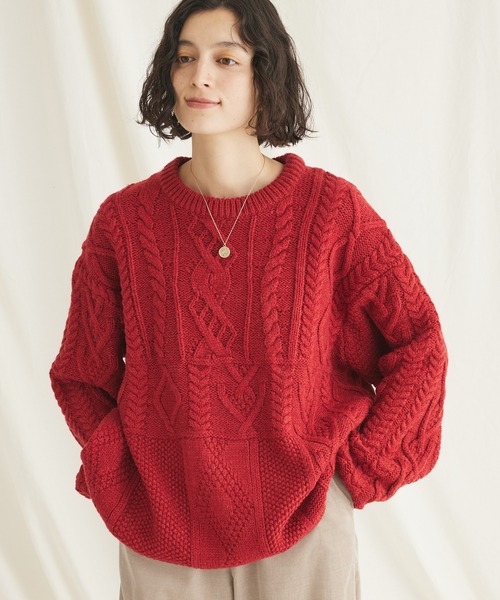 CRAFT STANDARD BOUTIQUE（クラフトスタンダードブティック）の「ケーブル切り替えプルオーバー（Tシャツ/カットソー・レディース・アイボリー/ネイビー/レッド・FREE）」の3枚目の写真