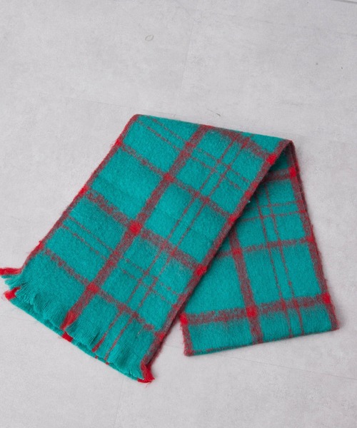 ear PAPILLONNER（イアパピヨネ）の「モコモコチェックストール（ストール/ショール・レディース・グリーン/ブルー・FREE）」の3枚目の写真