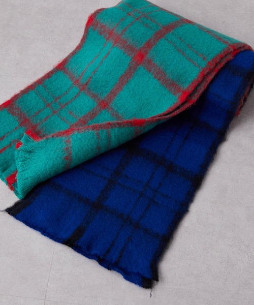 ear PAPILLONNER（イアパピヨネ）の「モコモコチェックストール（ストール/ショール・レディース・グリーン/ブルー・FREE）」の6枚目の写真