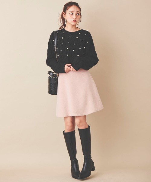 31 Sons de mode(トランテアン ソン ドゥ モード)の「シャギーバックフレアミニスカート(スカート・レディース・ブラック/ベージュ/ピンク・38/36)」の5枚目の写真