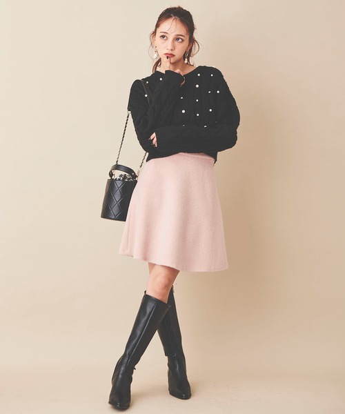 31 Sons de mode(トランテアン ソン ドゥ モード)の「シャギーバックフレアミニスカート(スカート・レディース・ブラック/ベージュ/ピンク・38/36)」の7枚目の写真