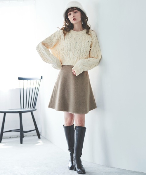 31 Sons de mode(トランテアン ソン ドゥ モード)の「シャギーバックフレアミニスカート(スカート・レディース・ブラック/ベージュ/ピンク・38/36)」の10枚目の写真