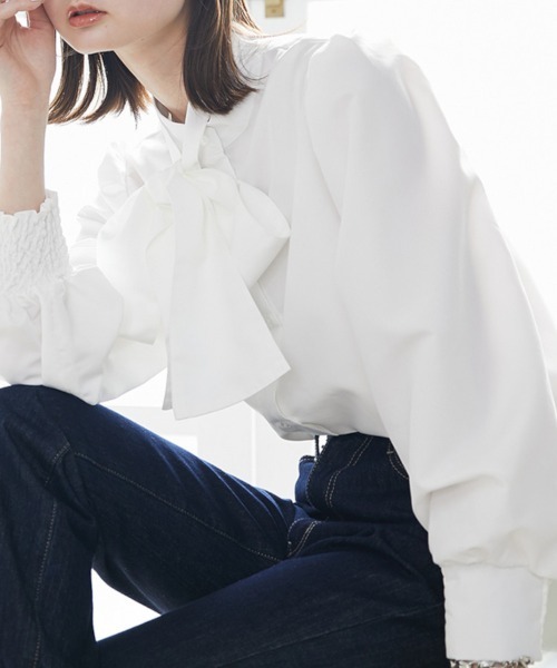 nissen(ニッセン)の「2WAY BIGリボンブラウス(シャツ/ブラウス・レディース・オフホワイト/サックスブルー・LL/L/M/S)」の18枚目の写真