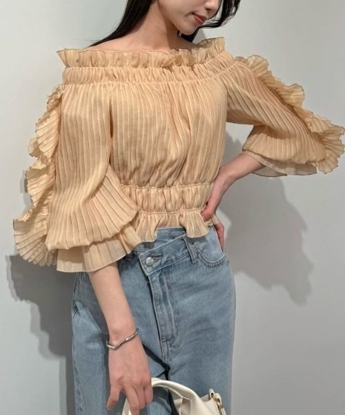 JILL by JILL STUART（ジルバイジルスチュアート）の「◇プリーツラッフルブラウス（シャツ/ブラウス・レディース・ホワイト/パープル/オレンジ・FREE）」の4枚目の写真