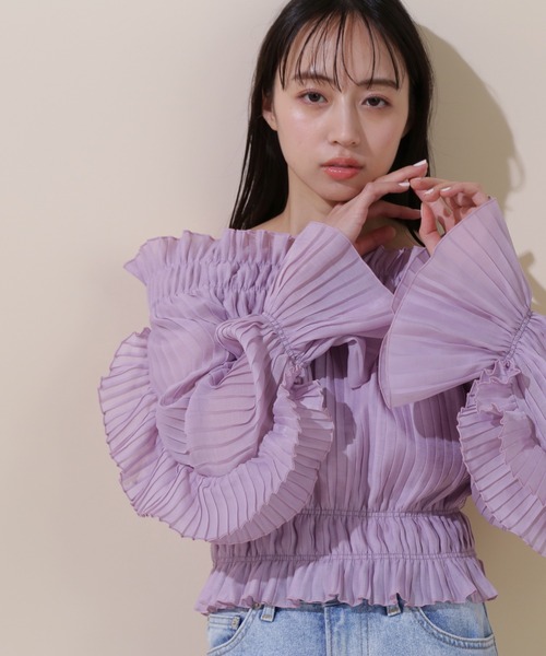 JILL by JILL STUART（ジルバイジルスチュアート）の「◇プリーツラッフルブラウス（シャツ/ブラウス・レディース・ホワイト/パープル/オレンジ・FREE）」の16枚目の写真