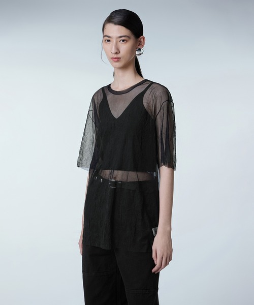 JNBY(ジェーエヌビーワイ)の「Washed Sheer Top(Tシャツ/カットソー・レディース・ベージュ/ブラック・36/38/40)」の1枚目の写真