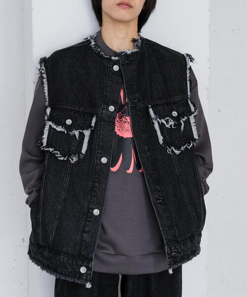 SENSE OF PLACE by URBAN RESEARCH（センスオブプレイスバイアーバンリサーチ）の「デニムフリンジベスト（デニムジャケット・メンズ・ブラック/ライトインディゴブルー・LARGE/MEDIUM）」の18枚目の写真