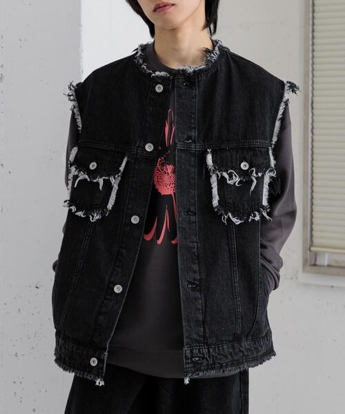 SENSE OF PLACE by URBAN RESEARCH（センスオブプレイスバイアーバンリサーチ）の「デニムフリンジベスト（デニムジャケット・メンズ・ブラック/ライトインディゴブルー・LARGE/MEDIUM）」の19枚目の写真