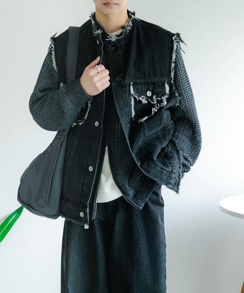 SENSE OF PLACE by URBAN RESEARCH（センスオブプレイスバイアーバンリサーチ）の「デニムフリンジベスト（デニムジャケット・メンズ・ブラック/ライトインディゴブルー・LARGE/MEDIUM）」の20枚目の写真