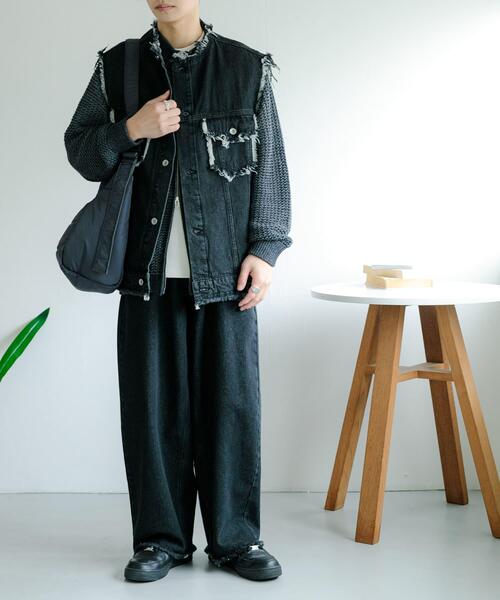 SENSE OF PLACE by URBAN RESEARCH（センスオブプレイスバイアーバンリサーチ）の「デニムフリンジベスト（デニムジャケット・メンズ・ブラック/ライトインディゴブルー・LARGE/MEDIUM）」の13枚目の写真