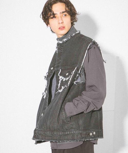 SENSE OF PLACE by URBAN RESEARCH（センスオブプレイスバイアーバンリサーチ）の「デニムフリンジベスト（デニムジャケット・メンズ・ブラック/ライトインディゴブルー・LARGE/MEDIUM）」の15枚目の写真