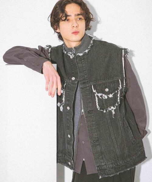 SENSE OF PLACE by URBAN RESEARCH（センスオブプレイスバイアーバンリサーチ）の「デニムフリンジベスト（デニムジャケット・メンズ・ブラック/ライトインディゴブルー・LARGE/MEDIUM）」の16枚目の写真