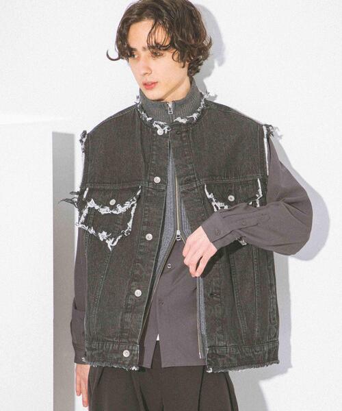 SENSE OF PLACE by URBAN RESEARCH（センスオブプレイスバイアーバンリサーチ）の「デニムフリンジベスト（デニムジャケット・メンズ・ブラック/ライトインディゴブルー・LARGE/MEDIUM）」の17枚目の写真