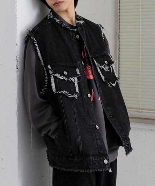 SENSE OF PLACE by URBAN RESEARCH（センスオブプレイスバイアーバンリサーチ）の「デニムフリンジベスト（デニムジャケット・メンズ・ブラック/ライトインディゴブルー・LARGE/MEDIUM）」の7枚目の写真