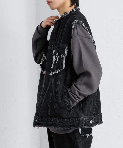 SENSE OF PLACE by URBAN RESEARCH（センスオブプレイスバイアーバンリサーチ）の「デニムフリンジベスト（デニムジャケット・メンズ・ブラック/ライトインディゴブルー・LARGE/MEDIUM）」の8枚目の写真