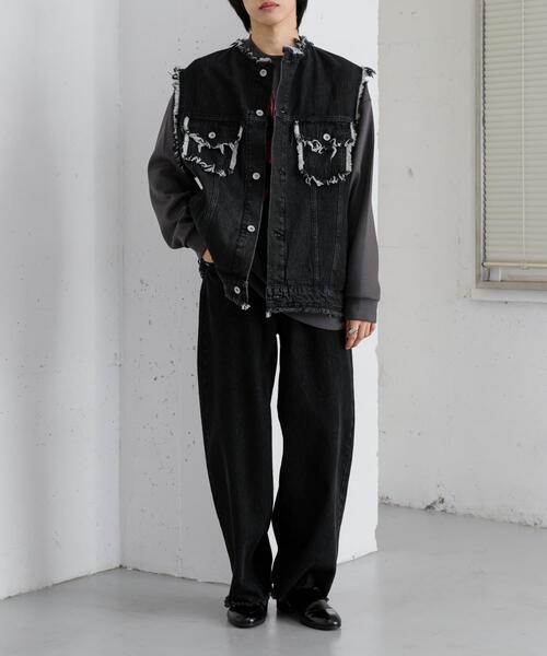 SENSE OF PLACE by URBAN RESEARCH（センスオブプレイスバイアーバンリサーチ）の「デニムフリンジベスト（デニムジャケット・メンズ・ブラック/ライトインディゴブルー・LARGE/MEDIUM）」の10枚目の写真