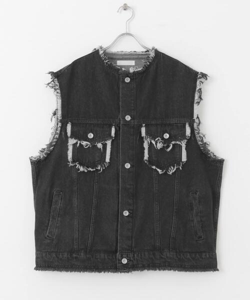 SENSE OF PLACE by URBAN RESEARCH（センスオブプレイスバイアーバンリサーチ）の「デニムフリンジベスト（デニムジャケット・メンズ・ブラック/ライトインディゴブルー・LARGE/MEDIUM）」の4枚目の写真