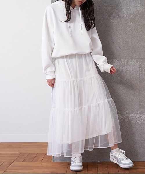 LOVETOXIC(ラブトキシック)の「チュールティアードロングスカート(スカート・キッズ・オフホワイト/ブラック・S/M/L)」の9枚目の写真