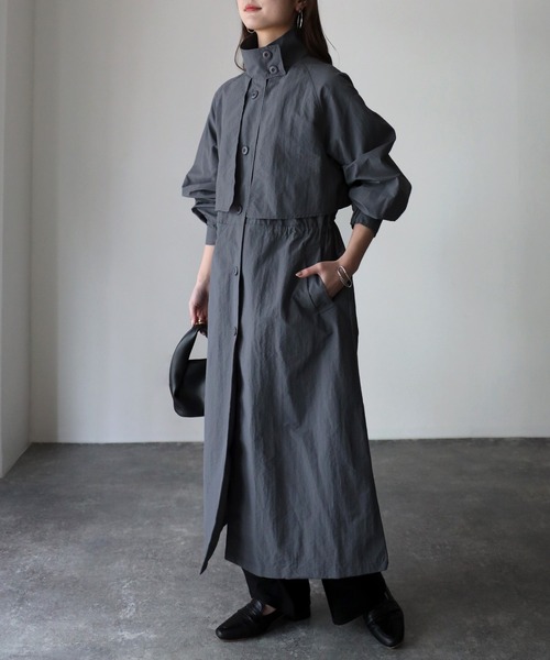 Riberry（リベリー）の「スタンドカラードロストナイロントレンチコート（トレンチコート・レディース・チャコールグレー/ブラック/ライトカーキ/グレイッシュベージュ・FREE）」の13枚目の写真