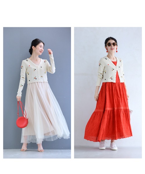 cawaii(カワイイ)の「可愛い小花刺繍のショート丈リブニットカーディガン(カーディガン/ボレロ・レディース・ホワイト・FREE)」の9枚目の写真