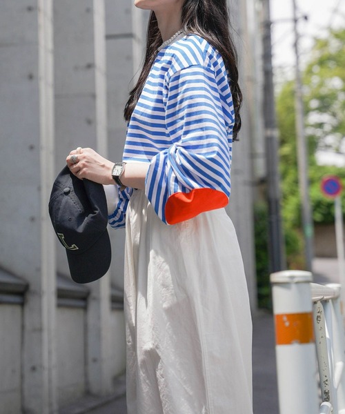 mimi toujours（ミミトゥジュール）の「ボーダー エルボーパッチ ロンT mimi toujours×しお（Tシャツ/カットソー・レディース・ブルー/ベージュ・M）」の3枚目の写真