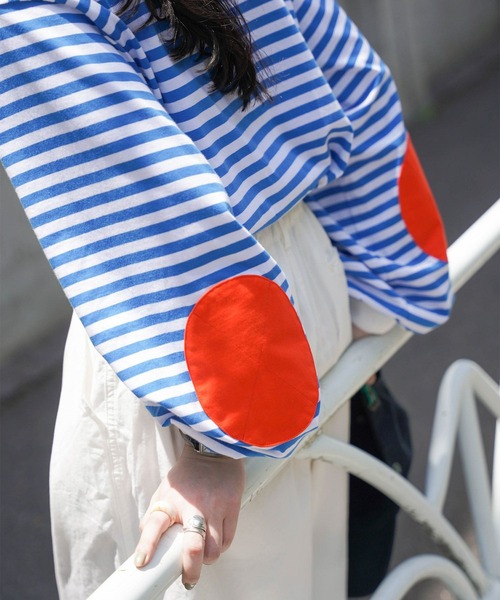 mimi toujours（ミミトゥジュール）の「ボーダー エルボーパッチ ロンT mimi toujours×しお（Tシャツ/カットソー・レディース・ブルー/ベージュ・M）」の5枚目の写真