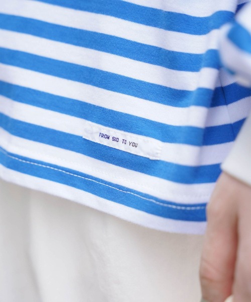 mimi toujours（ミミトゥジュール）の「ボーダー エルボーパッチ ロンT mimi toujours×しお（Tシャツ/カットソー・レディース・ブルー/ベージュ・M）」の6枚目の写真