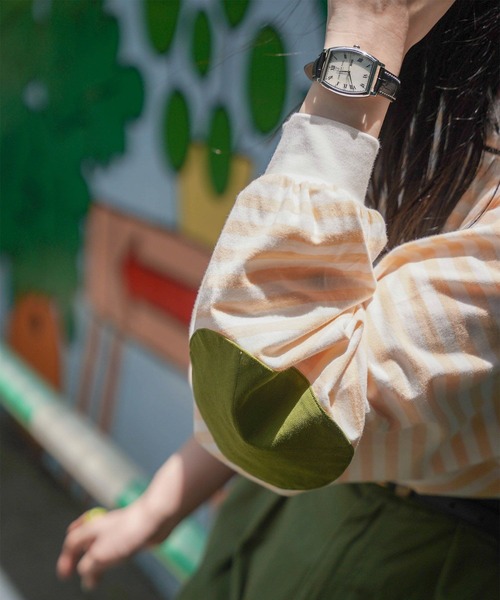 mimi toujours（ミミトゥジュール）の「ボーダー エルボーパッチ ロンT mimi toujours×しお（Tシャツ/カットソー・レディース・ブルー/ベージュ・M）」の9枚目の写真