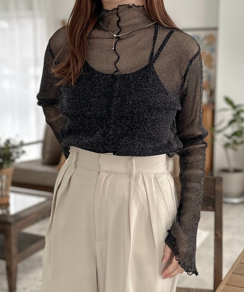 apres jour clair】フレアスリーブラメシアートップス【ZOZOTOWN限定