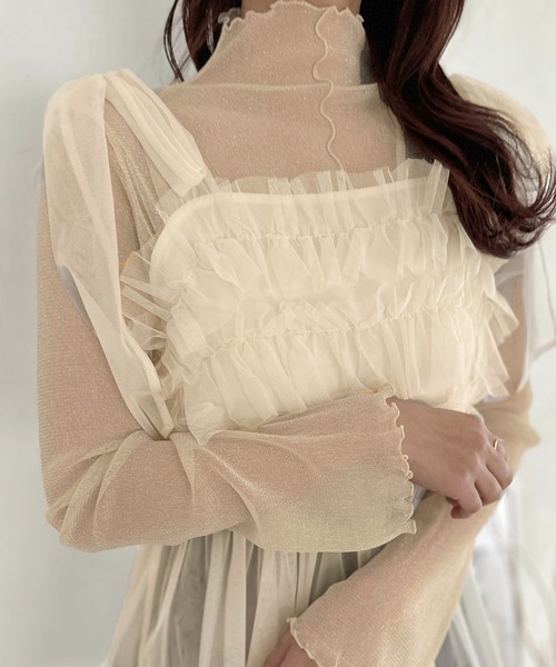apres jour clair(アプレジュールクレア)の「【apres jour clair】フレアスリーブラメシアートップス【ZOZOTOWN限定アイテム】(Tシャツ/カットソー・レディース・ピンク/ブラック/アイボリー/ブルー・フリー/X-LARGE)」の16枚目の写真
