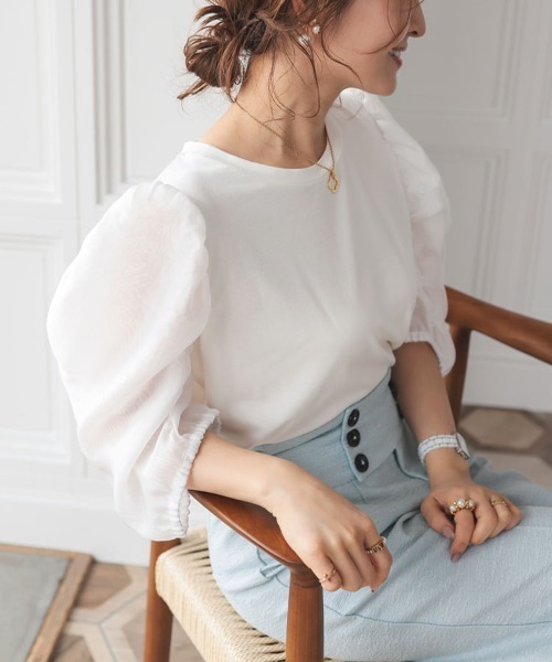 DONOBAN(ドノバン)の「シアーオーガンジーTee(Tシャツ/カットソー・レディース・ホワイト/ネイビー/ブラック・F)」の1枚目の写真