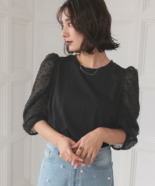 DONOBAN(ドノバン)の「シアーオーガンジーTee(Tシャツ/カットソー・レディース・ホワイト/ネイビー/ブラック・F)」の2枚目の写真