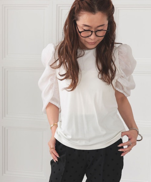 DONOBAN(ドノバン)の「シアーオーガンジーTee(Tシャツ/カットソー・レディース・ホワイト/ネイビー/ブラック・F)」の6枚目の写真