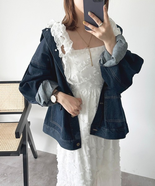 apres jour(アプレジュール)の「【セットアップ可能】パッチ付きGジャン【ZOZOTOWN限定アイテム】(その他アウター・レディース・ブラック/アイボリー/ダークインディゴブルー・フリー/X-LARGE)」の5枚目の写真