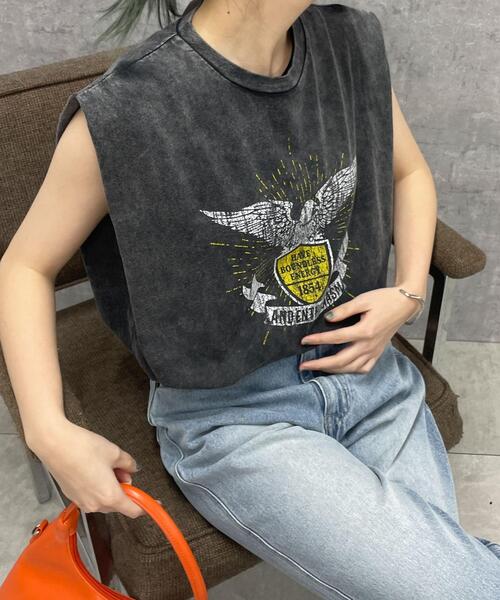 WEGO(ウィゴー)の「WEGO/ヴィンテージウォッシュタックノースリーブT(Tシャツ/カットソー・レディース・スミクロ/グレー系その他/マスタード/その他1・FREE)」の2枚目の写真