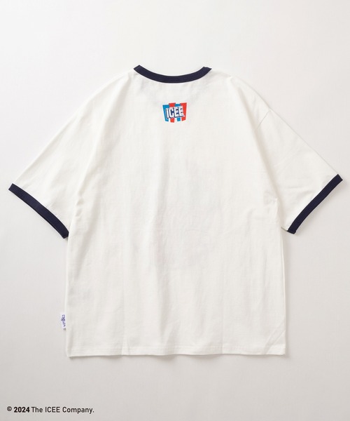 make a ray!(メイク ア レイ!)の「【ICEE/アイシー】ワンポイントロゴ&アイシーベアBIGイラスト 2Typeデザイン ヴィンテージライクTシャツ/半袖Tシャツ/リンガーT/発泡プリント(Tシャツ/カットソー・メンズ・ホワイト/ネイビー/ホワイト×ネイビー/ホワイト×ブラック/オフホワイト/チャコールグレー・M/L/XL)」の13枚目の写真