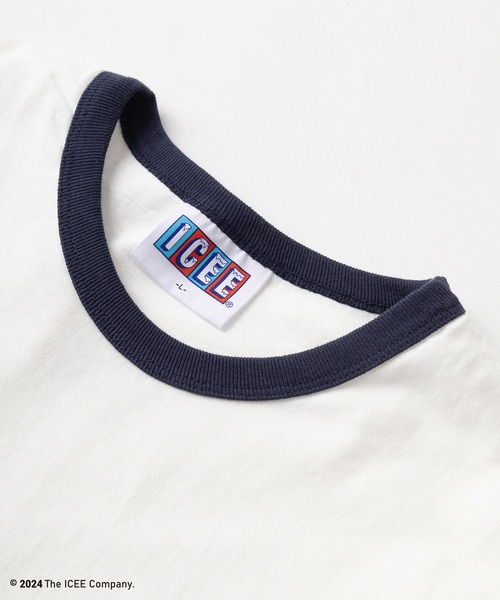 make a ray!(メイク ア レイ!)の「【ICEE/アイシー】ワンポイントロゴ&アイシーベアBIGイラスト 2Typeデザイン ヴィンテージライクTシャツ/半袖Tシャツ/リンガーT/発泡プリント(Tシャツ/カットソー・メンズ・ホワイト/ネイビー/ホワイト×ネイビー/ホワイト×ブラック/オフホワイト/チャコールグレー・M/L/XL)」の14枚目の写真