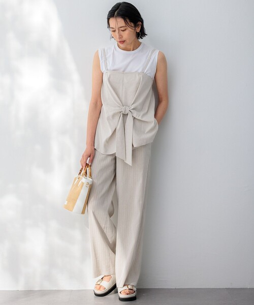 23区 S(ニジュウサンクチイサイサイズ)の「【洗える】リネンレーヨンストレッチ キャミソール ブラウス(シャツ/ブラウス・レディース・ブラック系/ベージュ系・32)」の8枚目の写真