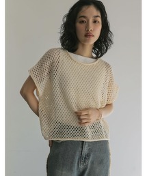 [2024 SUMMER COLLECTION][森カンナさん着用]メッシュニット半袖ルーズトップス