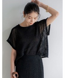 [2024 SUMMER COLLECTION][森カンナさん着用]メッシュニット半袖ルーズトップス