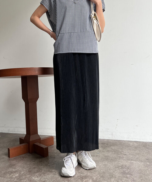 Chez toi（シェトワ）の「【マイナス３キロ見え】プリーツナロースカート（スカート・レディース・イエロー/ベージュ/カーキ/ブラック/グレー・FREE）」の7枚目の写真