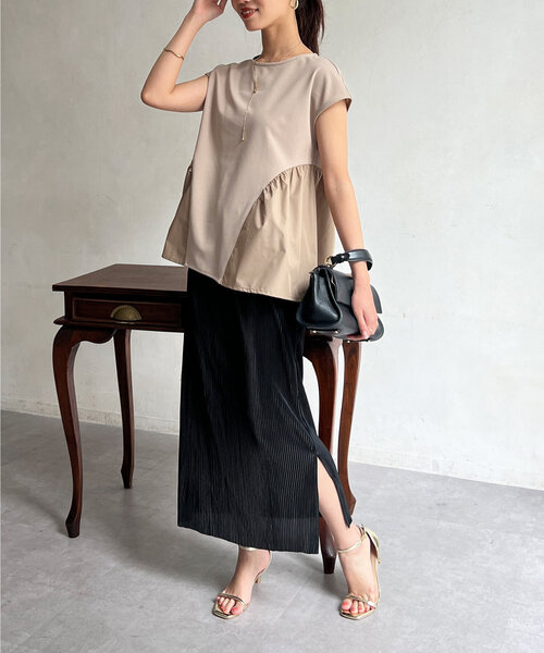 Chez toi（シェトワ）の「【マイナス３キロ見え】プリーツナロースカート（スカート・レディース・イエロー/ベージュ/カーキ/ブラック/グレー・FREE）」の17枚目の写真