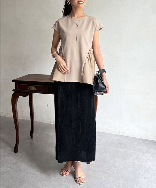 Chez toi（シェトワ）の「【マイナス３キロ見え】プリーツナロースカート（スカート・レディース・イエロー/ベージュ/カーキ/ブラック/グレー・FREE）」の18枚目の写真