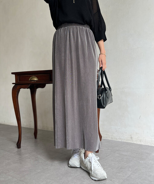 Chez toi（シェトワ）の「【マイナス３キロ見え】プリーツナロースカート（スカート・レディース・イエロー/ベージュ/カーキ/ブラック/グレー・FREE）」の20枚目の写真